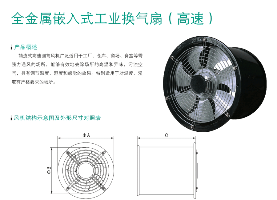 全金屬嵌入式工業(yè)換氣扇